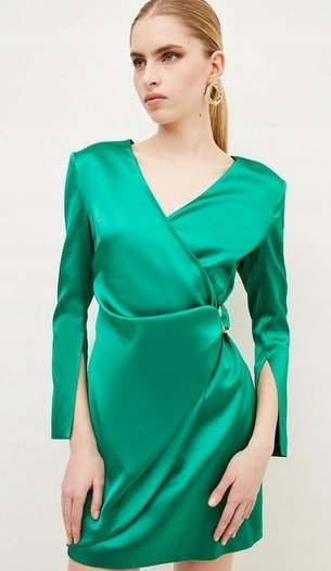 KAREN MILLEN SUKIENKA SATYNOWA ZIELONA 36 1YFI