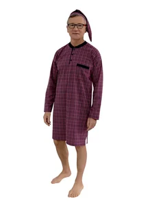 KOSZULA NOCNA MĘSKA 5XL DŁUGI RĘKAW BAWEŁNIANA DLA TATY DZIADKA BORDOWA - Piżamy damskie - miniaturka - grafika 1
