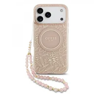 Etui i futerały do telefonów - Guess IML Flowers Electro Pearl Strap MagSafe Case for iPhone 17 Pro Max Pink - miniaturka - grafika 1