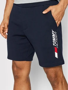 Tommy Hilfiger Szorty sportowe Essential Logo Terry MW0MW21267 Granatowy Regular Fit - Spodnie sportowe męskie - miniaturka - grafika 1