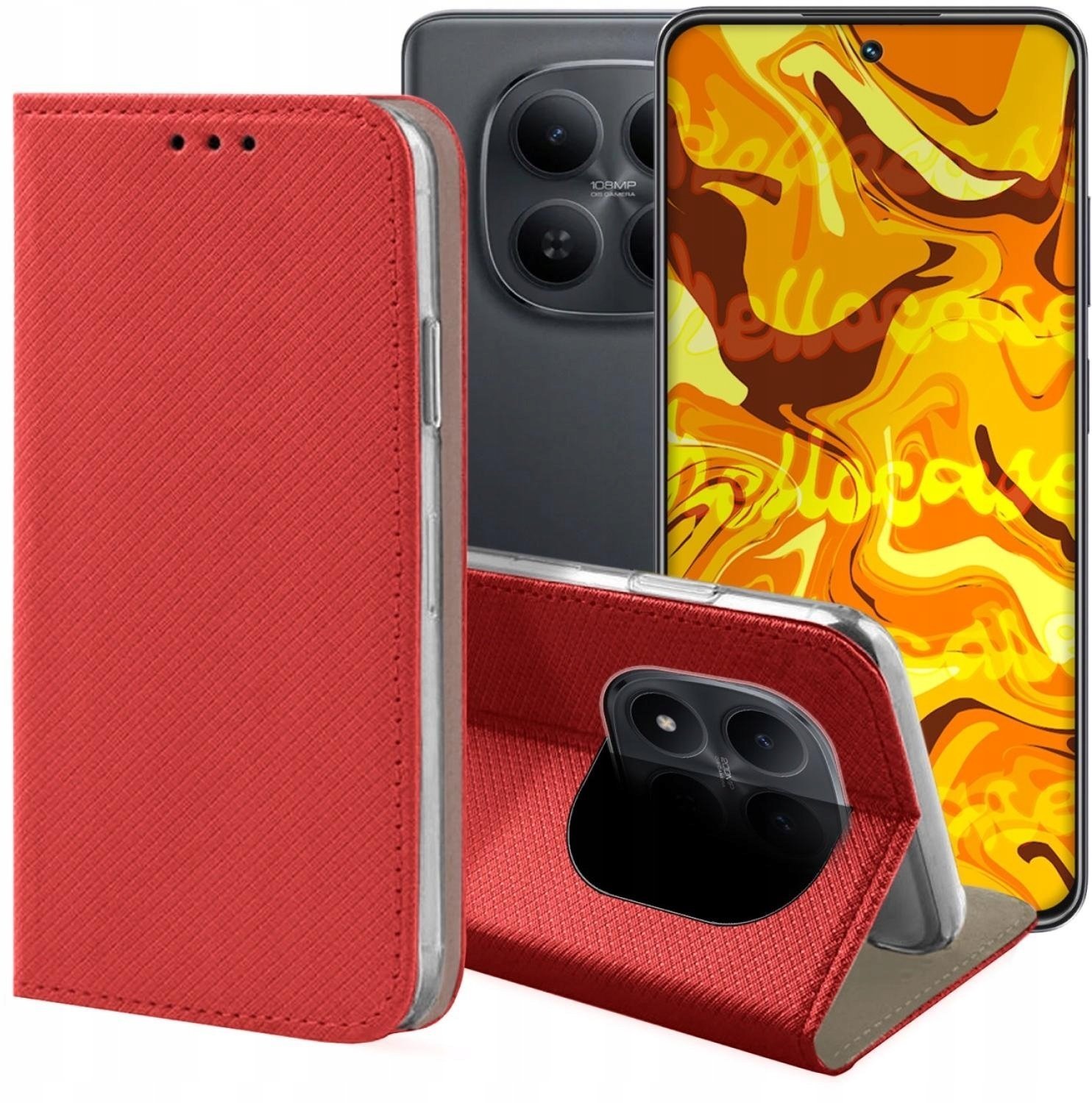Hello Case Etui z Klapką Do Xiaomi Redmi Note 15 Pro 5G Czerwone, Zamykane, Kabura