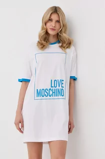 Sukienki - Love Moschino sukienka bawełniana kolor biały mini oversize - grafika 1