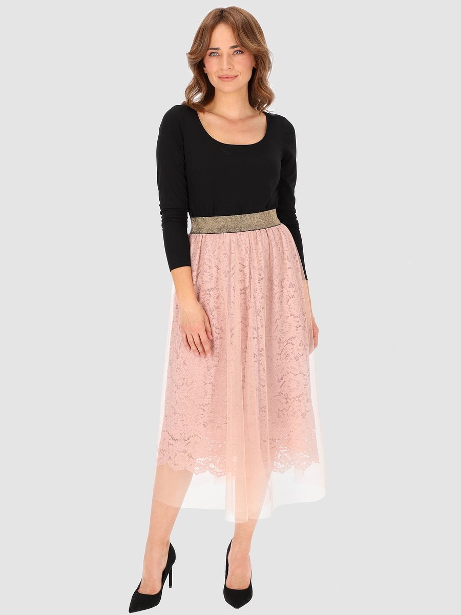 KORONKOWA SPÓDNICA DAMSKA MIDI Z PODSZEWKĄ