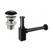 Korki do umywalek - Mexen półsyfon umywalkowy kwadratowy z korkiem ceramicznym klik-klak, z przelewem, czarny - miniaturka - grafika 1