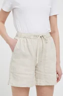 Spodenki damskie - Tommy Hilfiger szorty lniane kolor beżowy gładkie high waist - miniaturka - grafika 1