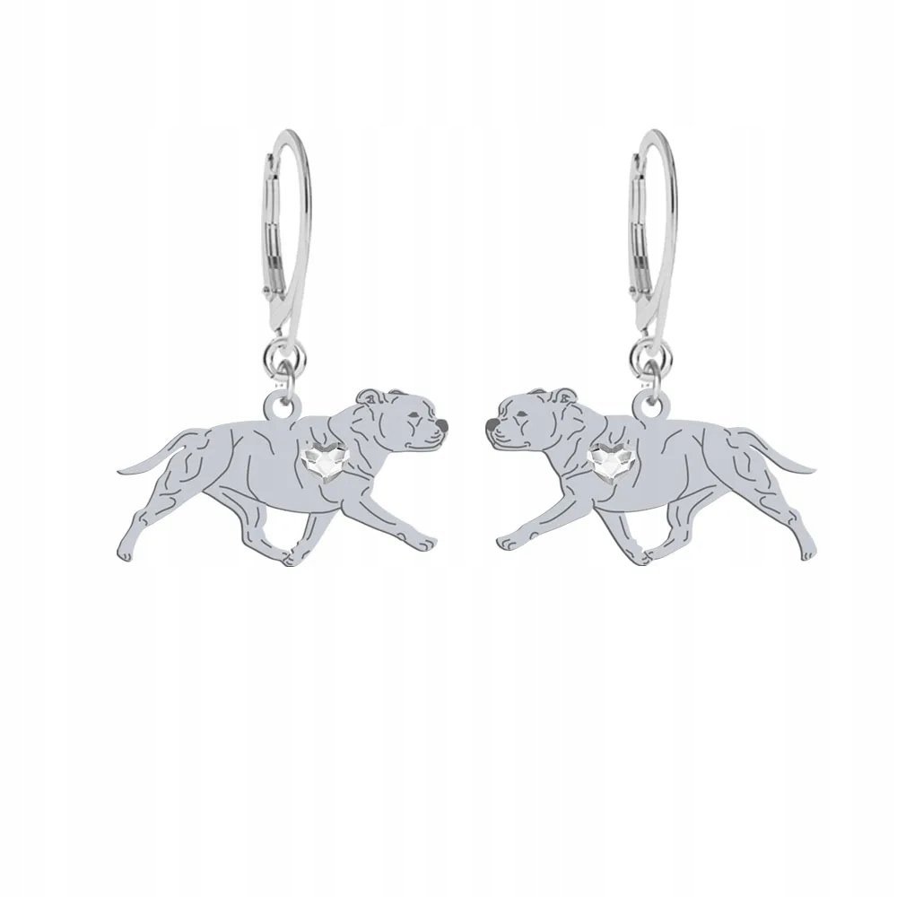 Kolczyki Srebrne z Staffordshire Bull Terrier 925 Prezent GRAWER GRATIS