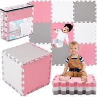Maty edukacyjne - Mata składana puzzle piankowe dla dzieci 95,5x95,5 cm pianka EVA szaro-biało-różowa - miniaturka - grafika 1