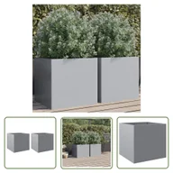 Donice - The Living Store Donice - 2 szt. - srebrne - 42x40x39 cm - stal galwanizowana - Doniczka - miniaturka - grafika 1