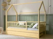 Łóżka dla dzieci i młodzieży - Łóżko dziecięce Domek 80x160 z szufladą i stelażem kolor sosna D9S - miniaturka - grafika 1