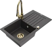 Zlewozmywaki z baterią - Mexen Pablo zlewozmywak granitowy 1-komorowy z ociekaczem i baterią kuchenną Elia, czarny nakrapiany - 6510-76-670101-50 - miniaturka - grafika 1