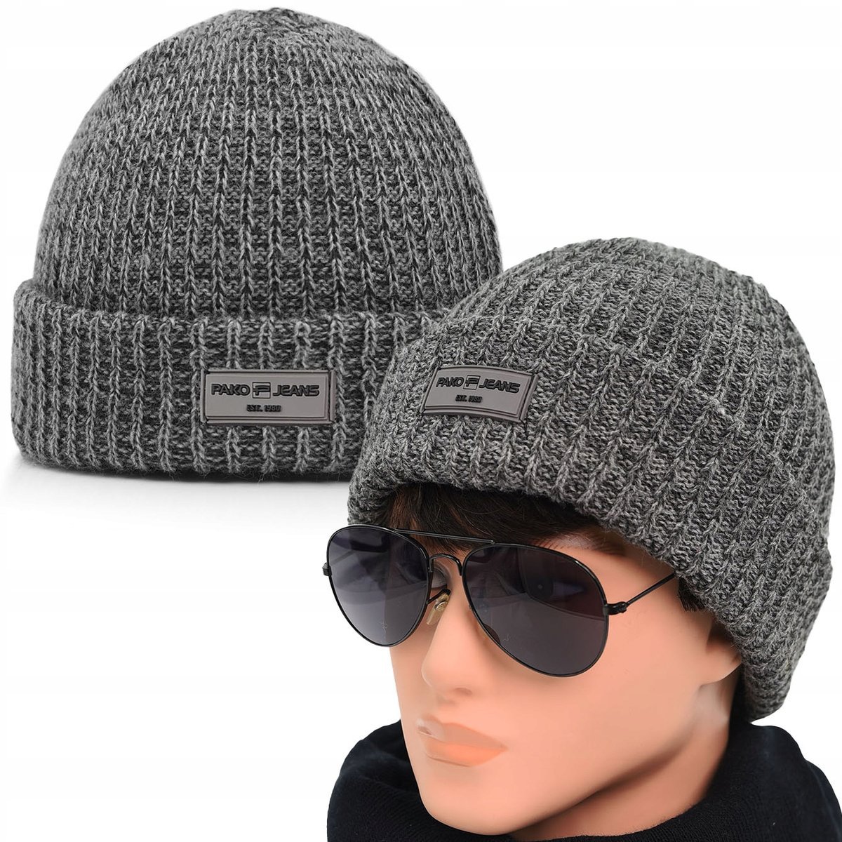 CZAPKA męska ZIMOWA Ciepła na Mrozy SZARA Produkt Polski Pako Jeans