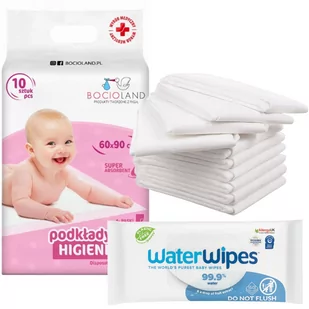 Podkład Jednorazowy 60x90 Cm Op. 10 Szt + Chusteczki Nawilżane Water Wipes Bio 60szt - Chusteczki nawilżane - miniaturka - grafika 1
