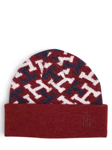 Tommy Hilfiger - Czapka damska z domieszką alpaki, czerwony|niebieski - Czapki damskie - miniaturka - grafika 1