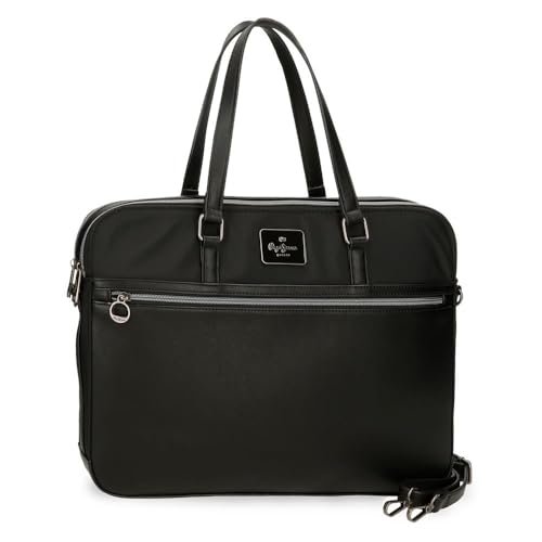 Pepe Jeans Christine Teczka na Laptopa Czarny 40x30x5 cms Poliester z Detalami ze sztucznej skóry by Joumma Bags, Czarny (Black), Talla única, torba na laptop