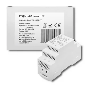 Qoltec Przemysłowy Zasilacz Na Szynę Din 15W 5V 3A - Pozostałe akcesoria sieciowe - miniaturka - grafika 1