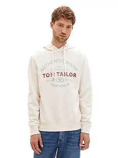 Męska bluza z kapturem TOM TAILOR Basic z nadrukiem logo, 10338-Miękki jasny beż, XL - Bluzy męskie - miniaturka - grafika 1