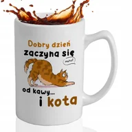 Kubki - Kubek DUŻY BIAŁY XXL Dla Kociary DZIEŃ ZACZYNA SIĘ OD KAWY I KOTA Wzory - miniaturka - grafika 1