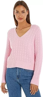 Tommy Hilfiger Damski sweter z dekoltem V-NK, kultowy różowy, XXL, Kultowy różowy, XXL - Swetry damskie - miniaturka - grafika 1