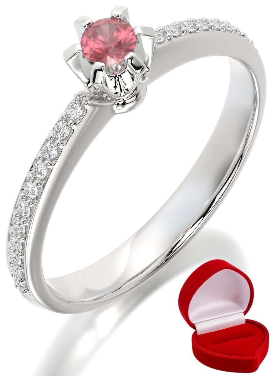 ZŁOTY PIERŚCIONEK ZARĘCZYNOWY 585 14k RUBIN 0,09 ct BIAŁE ZŁOTO R13