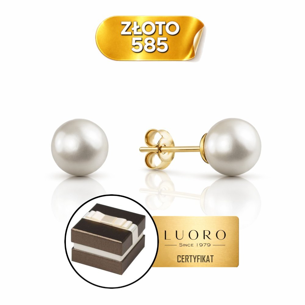KOLCZYKI ZŁOTE 585 14K NATURALNA PERŁA 7 MM KÓŁKO SZTYFT ELEGANCKIE