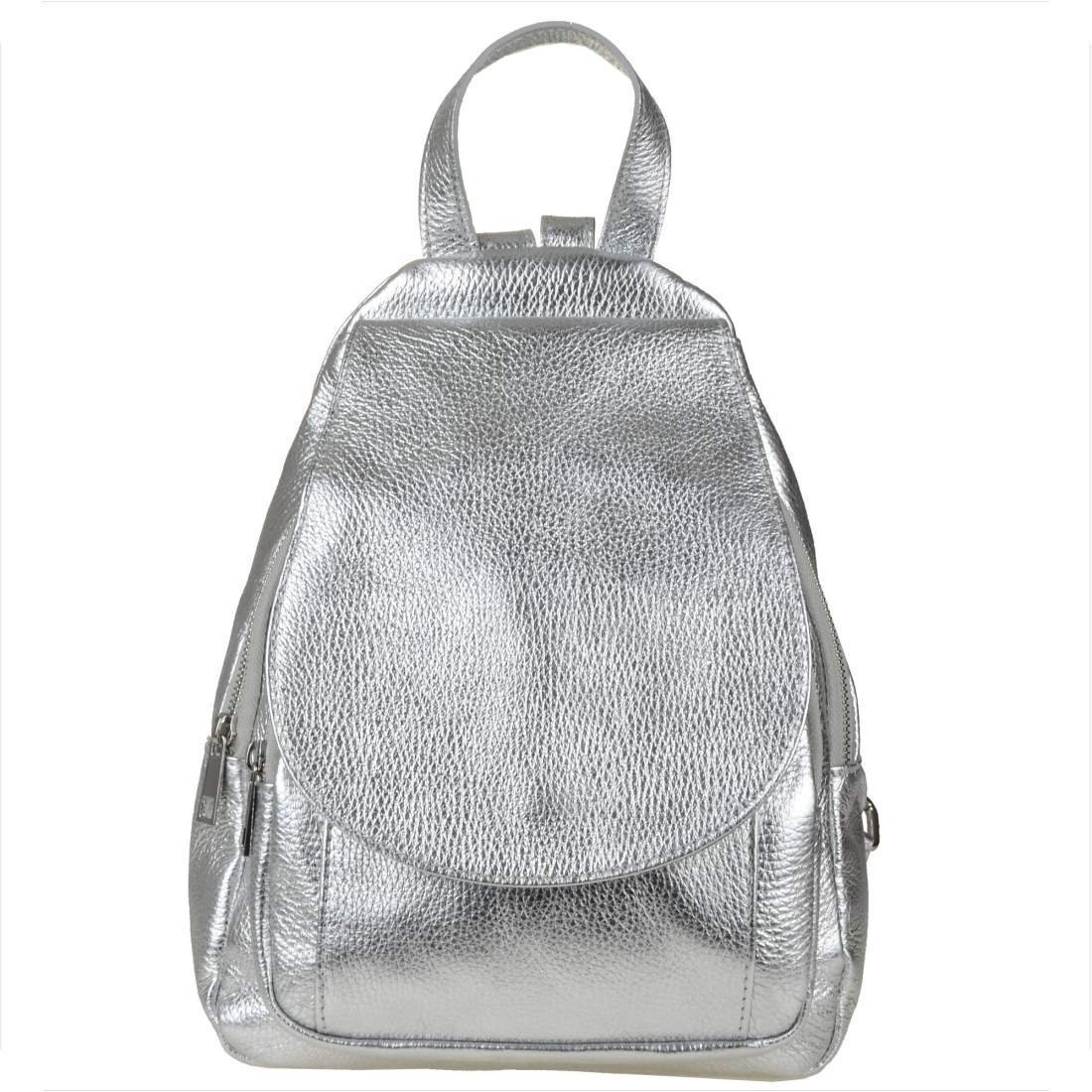 Plecak ze skóry naturalnej włoski srebrny Borse in Pelle