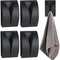 Wieszaki łazienkowe - Zestaw 5 samoprzylepnych haczyków łazienkowych, wieszaków ściennych na ręczniki ze stali nierdzewnej, czarny - miniaturka - grafika 1