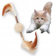 Zabawki dla kotów - PETSTORY INTERAKTYWNA ZABAWKA DLA KOTA Piłka Grzechotka PIÓRKA 25 x 4 cm - miniaturka - grafika 1