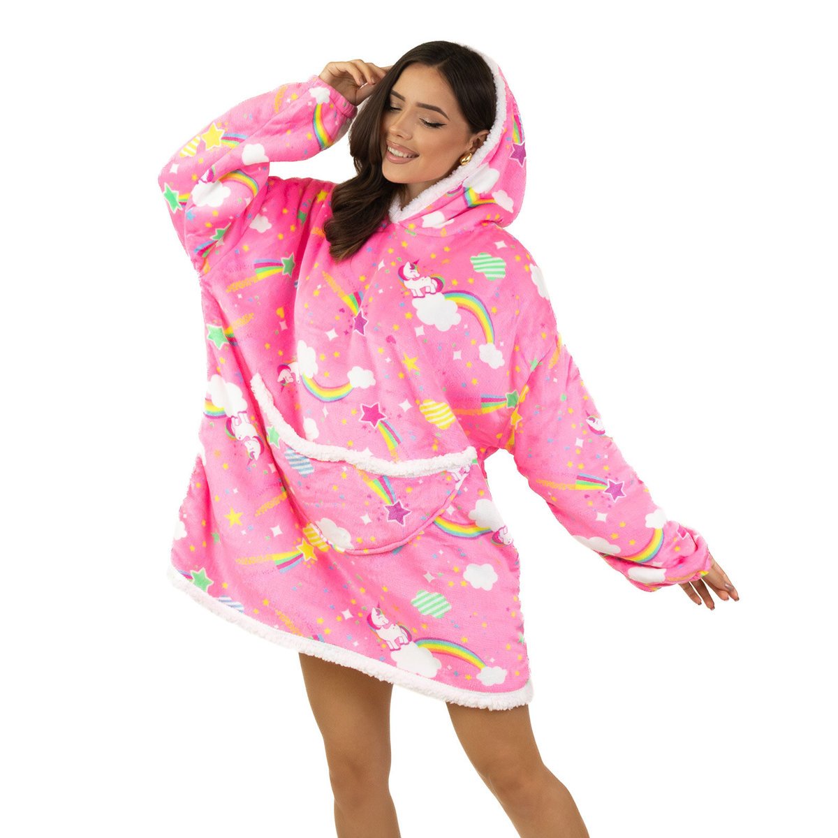 KOCOBLUZA KOC BLUZA CIEPŁA 2w1 GRUBA XXL FUTRZAK POLAR z kapturem OVERSIZE