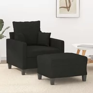 Sofy i kanapy - Fotel z podnóżkiem, czarny, 60 cm, obity tkaniną - miniaturka - grafika 1