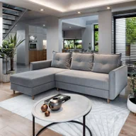 Pościel - Masseno Narożnik PISAN L-S z funkcją spania i pojemnikiem na pościel Kształt L, Rozkładana sofa, Rogówka - Jasnoszary, PAROS 05 - miniaturka - grafika 1