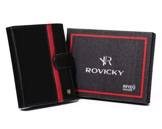 Portfele - Elegancki, skórzany portfel męski z czerwonym akcentem — Rovicky - grafika 1