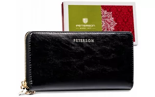 Portfele - Duży skórzany portfel damski typu piórnik z paskiem na nadgarstek — Peterson - grafika 1