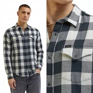 Koszule męskie - Lee CLEAN WESTERN SHIRT Ecru KOSZULA W KRATĘ REGULAR FIT ZATRZASKI XL - miniaturka - grafika 1