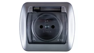 Kontakt Simon Gniazdo ścienne Akord z/u IP44 klapka dymna AGZ1Be/26a aluminium s - Gniazdka elektryczne - miniaturka - grafika 1