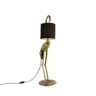 Lampy stojące - QAZQA Vintage lampa podłogowa mosiężny klosz z tkaniny czarny - Żuraw ptak - miniaturka - grafika 1
