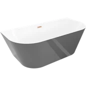 Wanny - Mexen Oval Slim wanna wolnostojąca przyścienna 170 x 80 cm, biała/szara, przelew miedź szczotkowana - 52661708062-65 - miniaturka - grafika 1