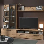 Szafki RTV - Ścianka RTV DUBLIN z półkami – kolor: dębowy i czarny - miniaturka - grafika 1