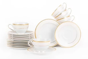 Serwis herbaciany polska porcelana 6 os. 12 elementów biały / złoty wzór MARTHA GOLD Konsimo - Serwisy do kawy i herbaty - miniaturka - grafika 1