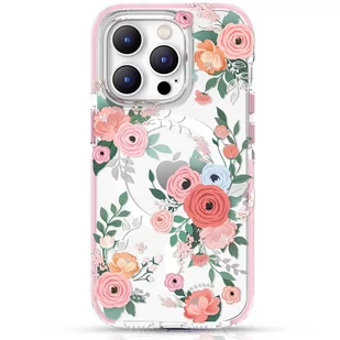 Kingxbar Flora Series magnetyczne etui iPhone 14 Plus MagSafe ozdobione nadrukiem w kwiaty rose - Etui i futerały do telefonów - miniaturka - grafika 1