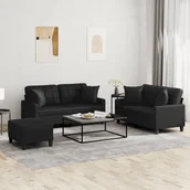 Sofy i kanapy - 3-cz. komplet wypoczynkowy z poduszkami, czarny, sztuczna skóra Lumarko! - miniaturka - grafika 1