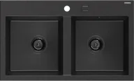 Zlewozmywaki - Mexen Hektor zlewozmywak granitowy 2-komorowy 800 x 490 mm, czarny/srebrny metalik, syfon czarny - 6521802000-73-B - miniaturka - grafika 1