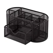 Długopisy - D.RECT Organizer na biurko, uchwyt na długopisy, pojemnik na długopisy, organizer stołowy z metalu | półka biurowa z uchwytem na karteczki z siatki | 350 x 297 x 275 mm czarny - miniaturka - grafika 1