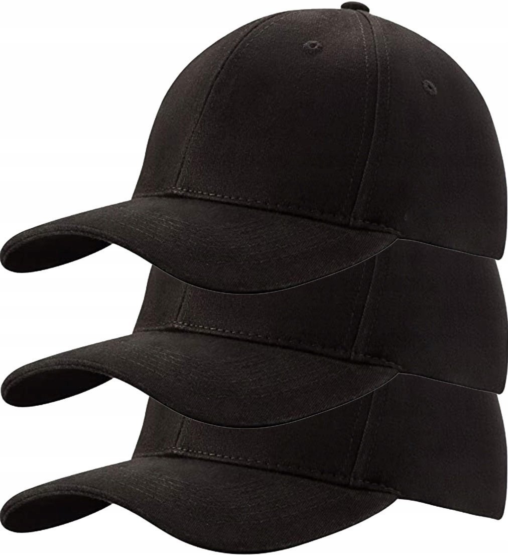 ZESTAW 3 SZTUKI CZAPKA Z DASZKIEM BEJSBOLÓWKA 100% COTTON Czarne