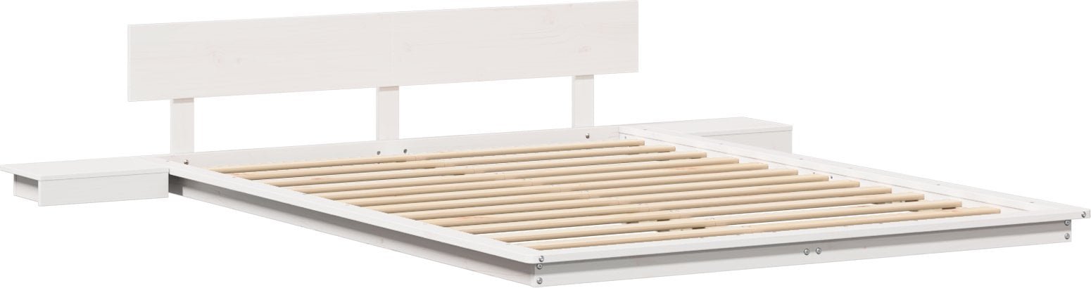 vidaXL Rama łóżka na podłodze z nocnymi stolikami Biała 140x200cm Lite drewno