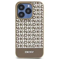 Etui i futerały do telefonów - Oryginalne Etui IPHONE 13 / 14 / 15 DKNY Hardcase Leather Printed Pattern Metal Logo MagSafe (DKHMP15SPSOSPW) brązowe - miniaturka - grafika 1