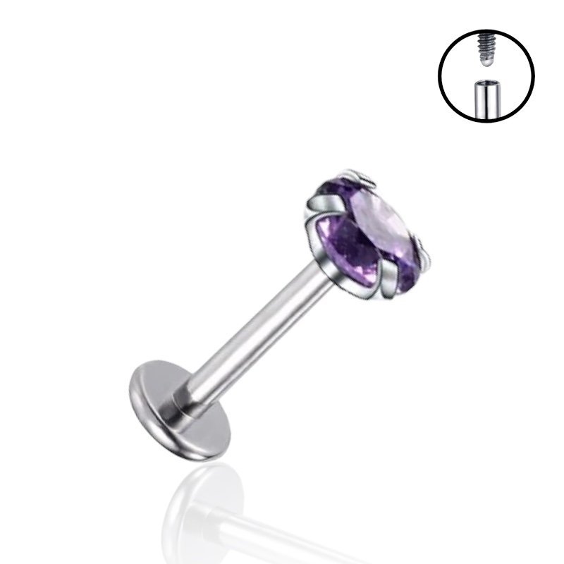 Tytanowy labret z FIOLETOWĄ cyrkonią 1,2/12/4