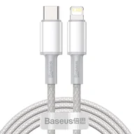 Kable USB - Baseus High Density Braided USB-C do Lightning, 20W, 5A, PD, 2m biały - miniaturka - grafika 1