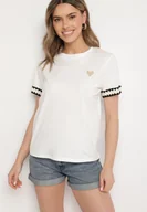 Koszulki i topy damskie - Biały T-shirt z Bawełny Ozdobiony Sercem Firiane - miniaturka - grafika 1