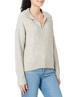 Swetry damskie - TOM TAILOR Denim Damski Sweter z kołnierzem 1033057, 30224 - Cloud Grey Melange, L - miniaturka - grafika 1