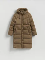 Kurtki damskie - Reserved - Długa kurtka z kapturem - ciemnozielony - miniaturka - grafika 1